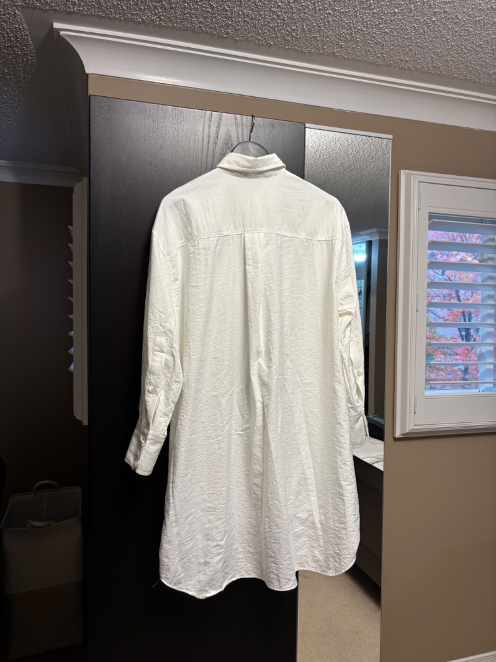 White Oversized Button-Down Shirt - Drawstring Hem - Picture 3 of 3